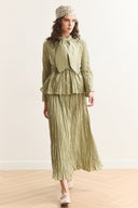 Collar Bow Detailed Voile Crash Skirt Set - Sage Green