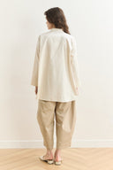 Collar Ruffle Detail Compact Satin Shirt - Beige