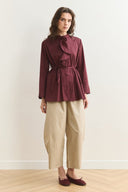 Collar Ruffled Compact Satin Shirt - Burgundy
