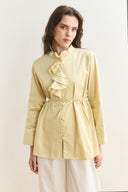 Yaka Volanlı Compact Saten Gömlek - Butter Yellow