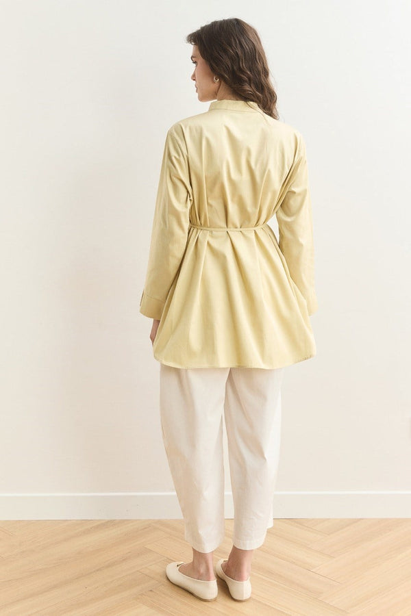 Yaka Volanlı Compact Saten Gömlek - Butter Yellow