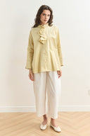 Yaka Volanlı Compact Saten Gömlek - Butter Yellow