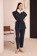 Yelekli Denim Pantolonlu Takım - Lacivert
