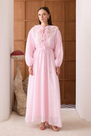 Yelia Volan Simli Yaka Biritli Elbise - Pembe