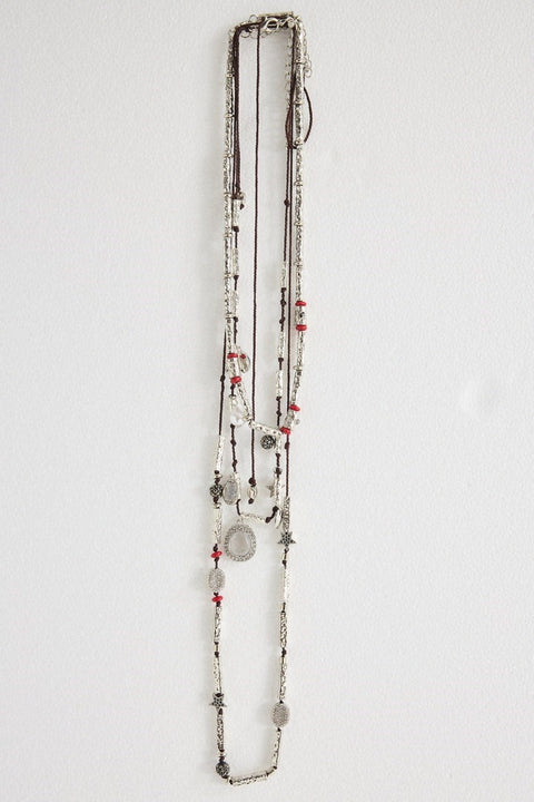 Star Detailed Cord Necklace - Silver
