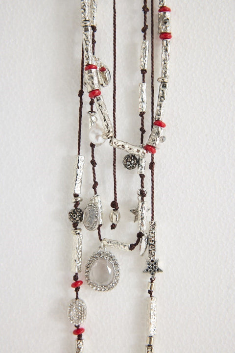 Star Detailed Cord Necklace - Silver