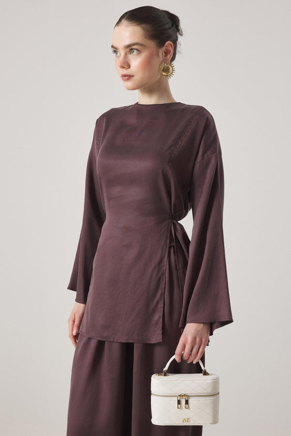 Yırtmaç Detaylı Pantolonlu Takım - Bordo