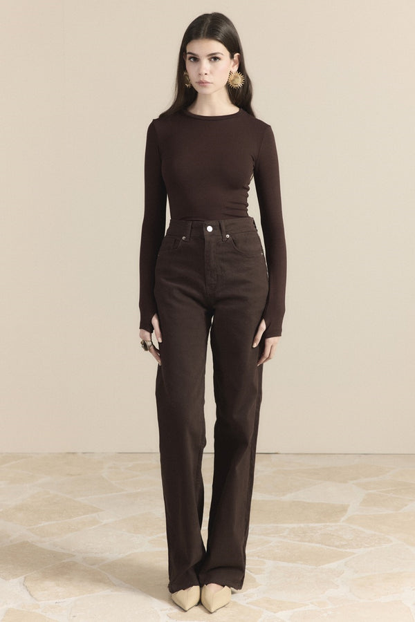 Yüksek Bel Straight Kot Pantolon - Kahve