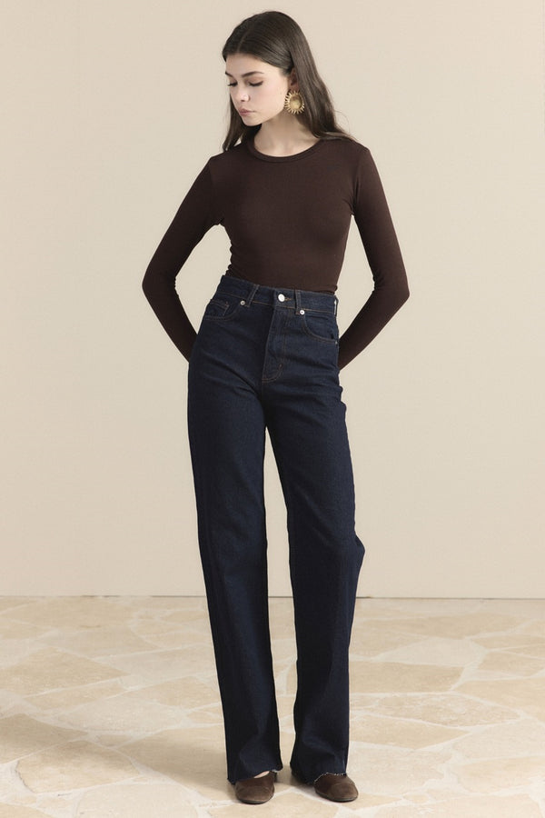 Yüksek Bel Straight Kot Pantolon - Koyu Lacivert