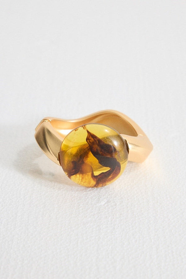 Yuvarlak Taşlı Gold Bileklik - Kahve