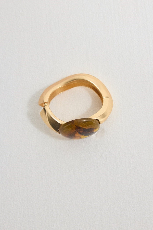 Yuvarlak Taşlı Gold Bileklik - Kahve