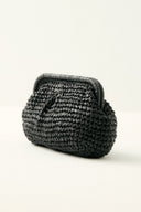 Chain-Strap Straw Bag - Black